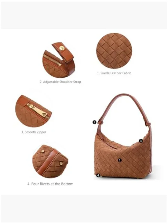 Vegan Leather Woven Shoulder Bag Hobo Purse Satchel - Picture 5 of 7